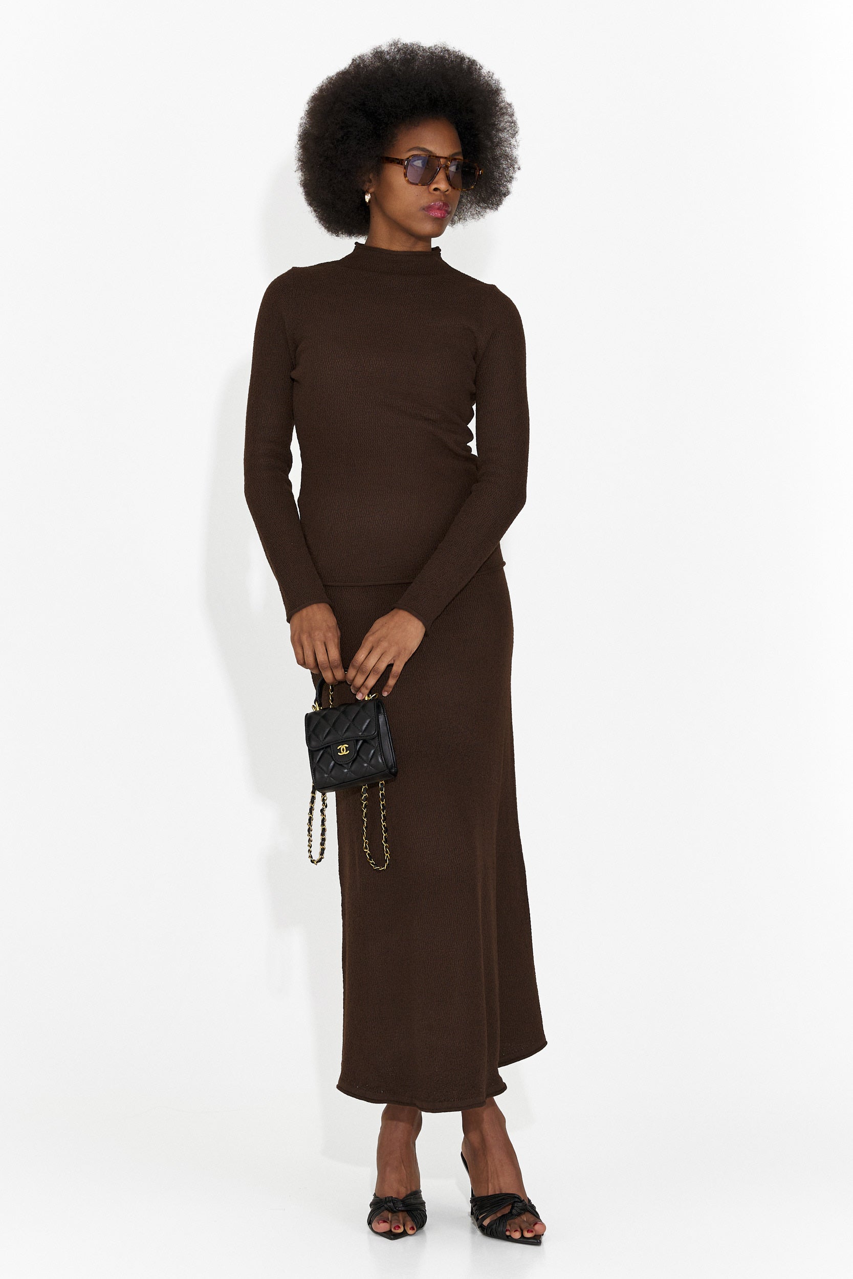 Compleu cu fusta casual maro Melonia Bogas