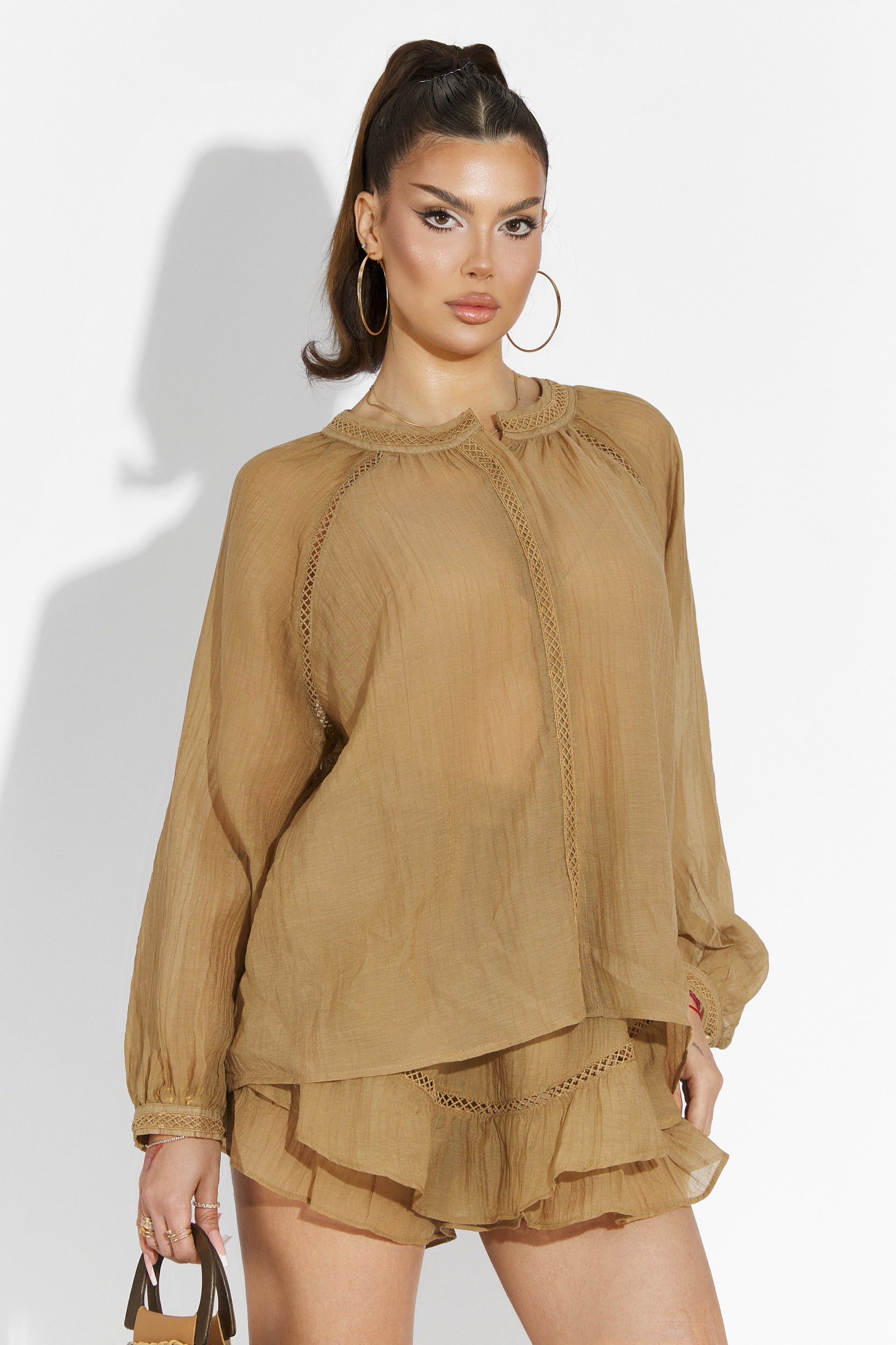 Compleu cu fusta pantalon maro Vernicy Bogas