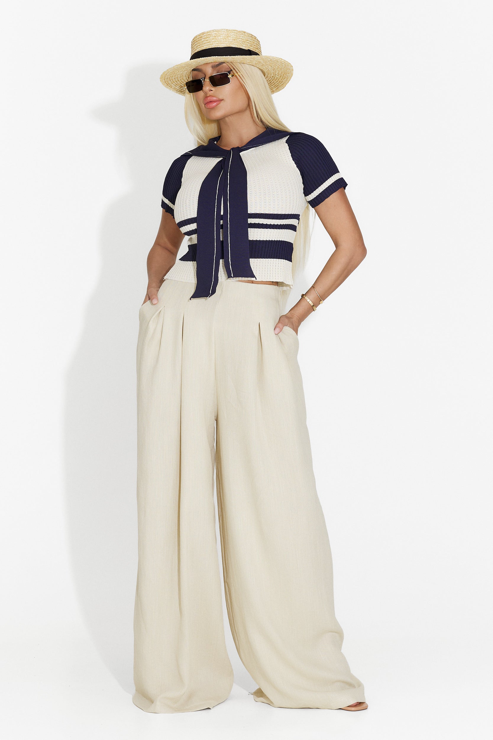 Pantaloni dama casual bej Miyana Bogas