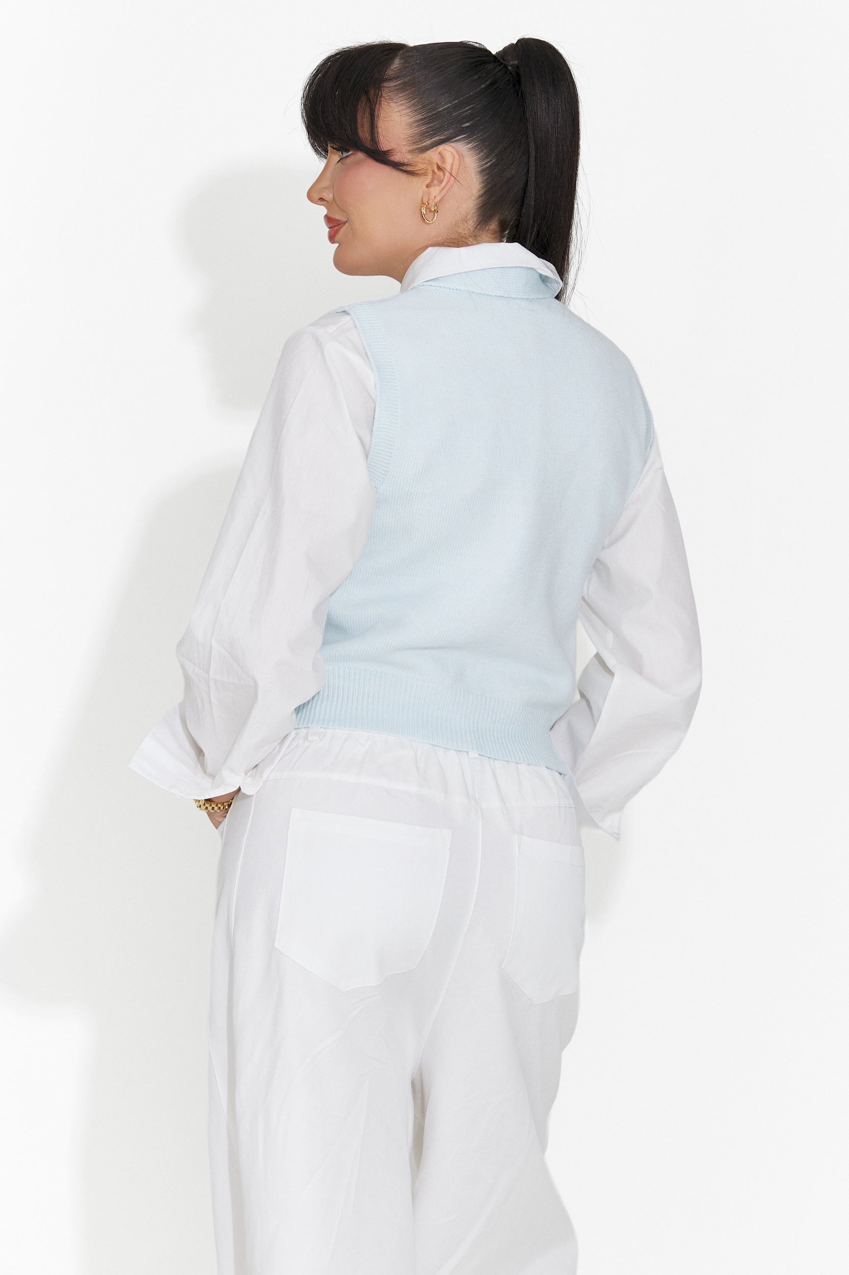 Set 3 piese camasa + vesta + cravata bleu Tasiana Bogas