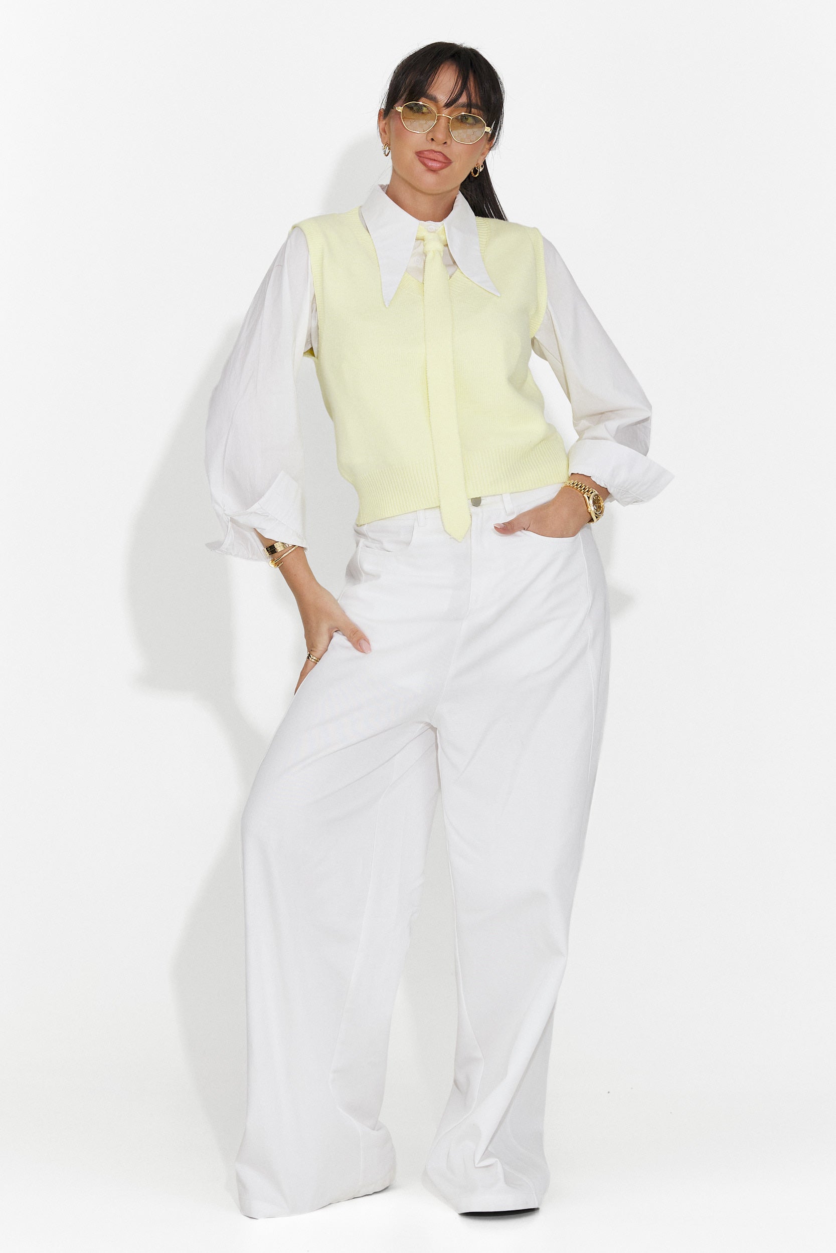 Set 3 piese camasa + vesta + cravata galben Tasiana Bogas