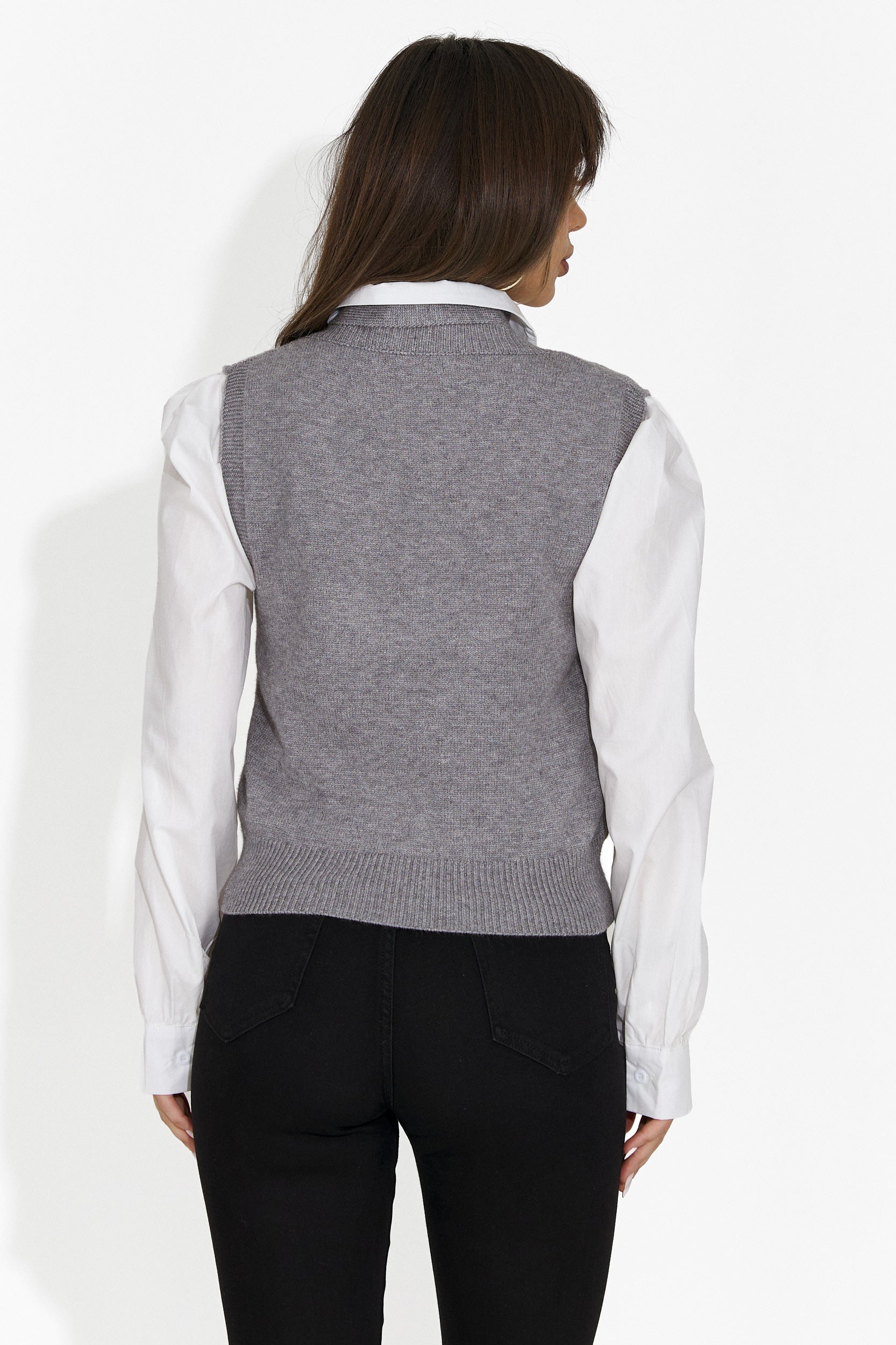 Set dama 3 piese camasa + vesta + cravata gri Ofeliana Bogas