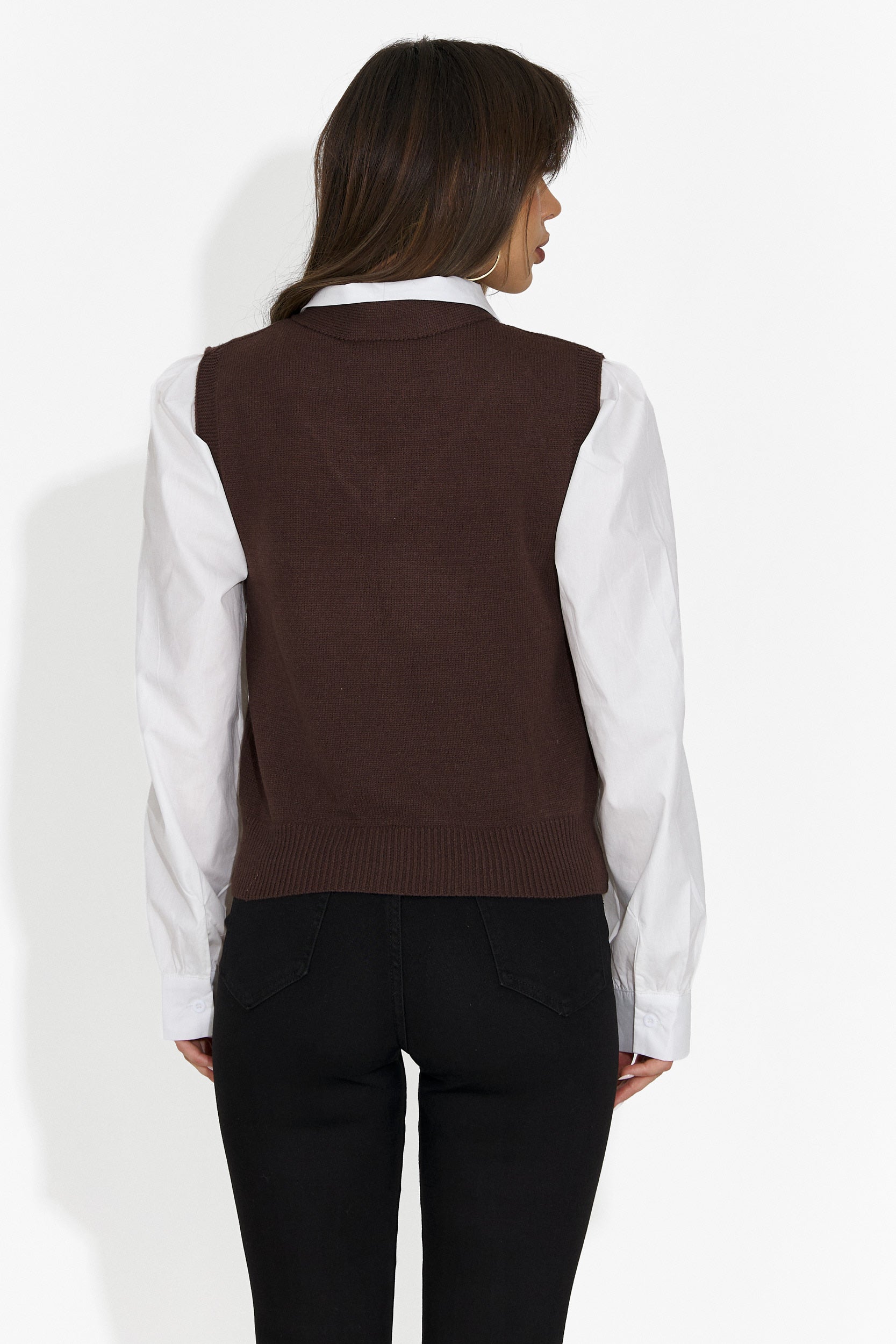 Set dama 3 piese camasa + vesta + cravata maro Ofeliana Bogas