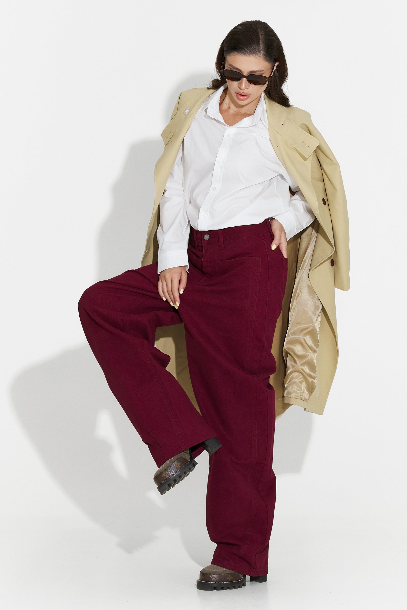 Blugi dama casual burgundy Jacklyn Bogas