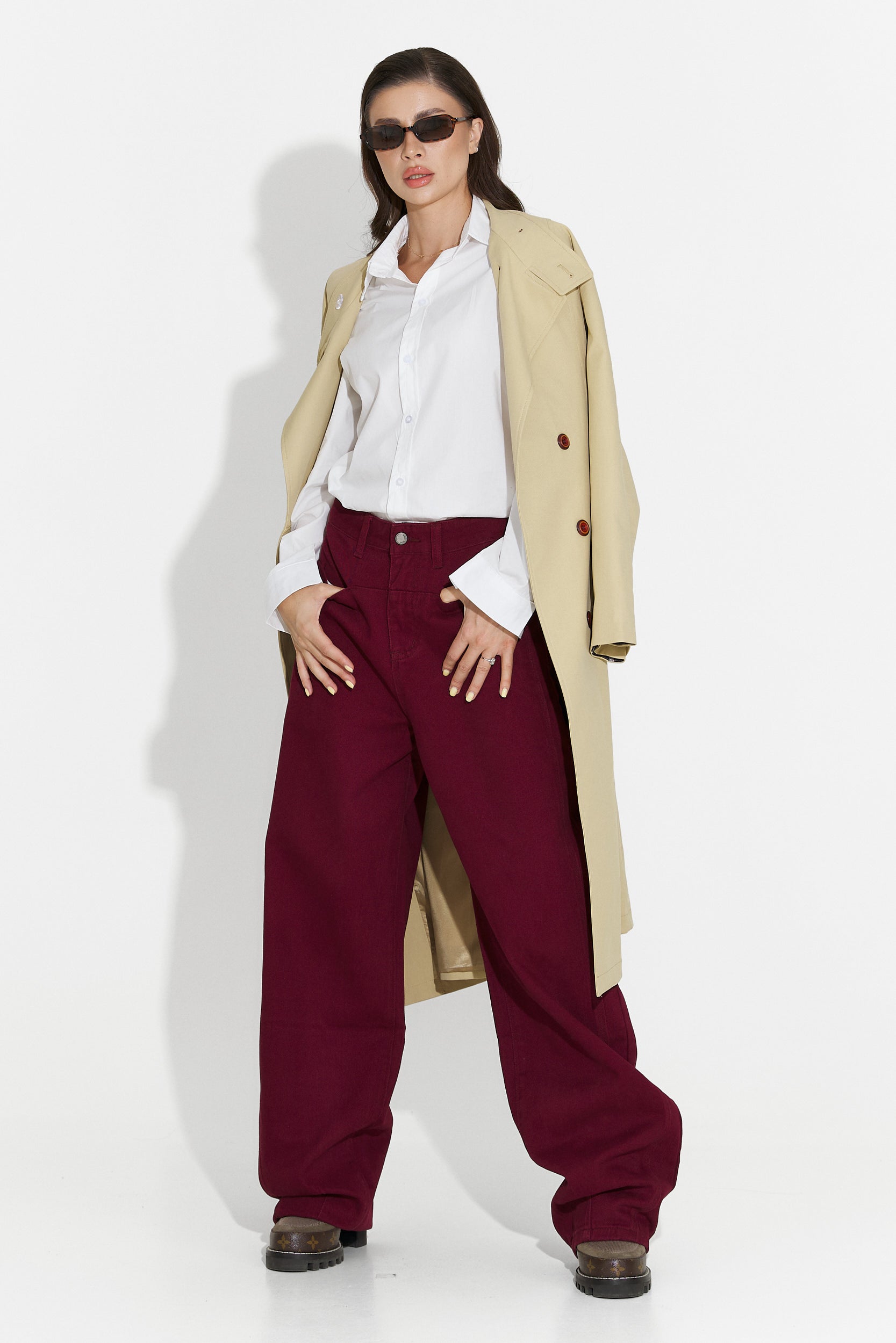 Blugi dama casual burgundy Jacklyn Bogas