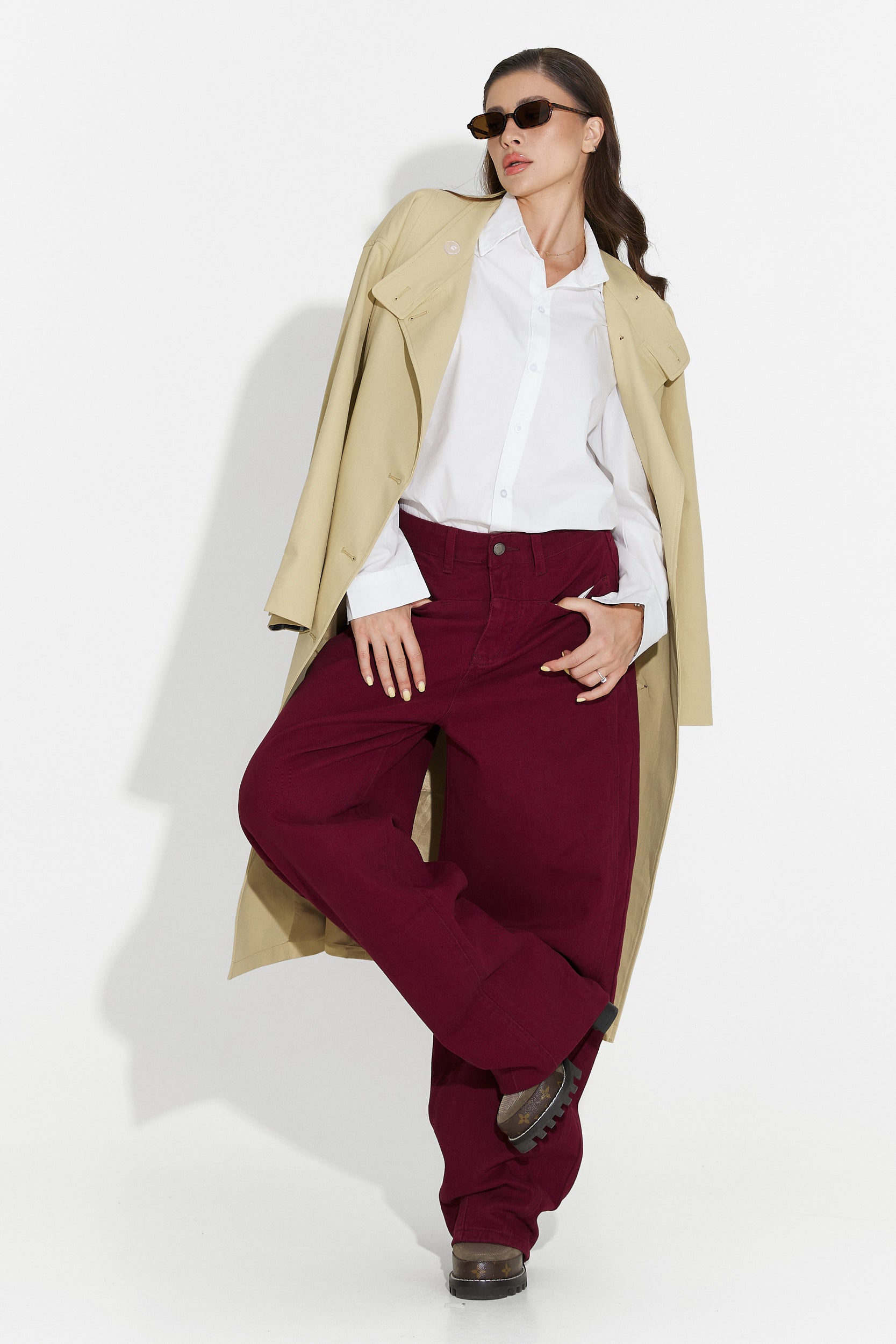 Blugi dama casual burgundy Jacklyn Bogas