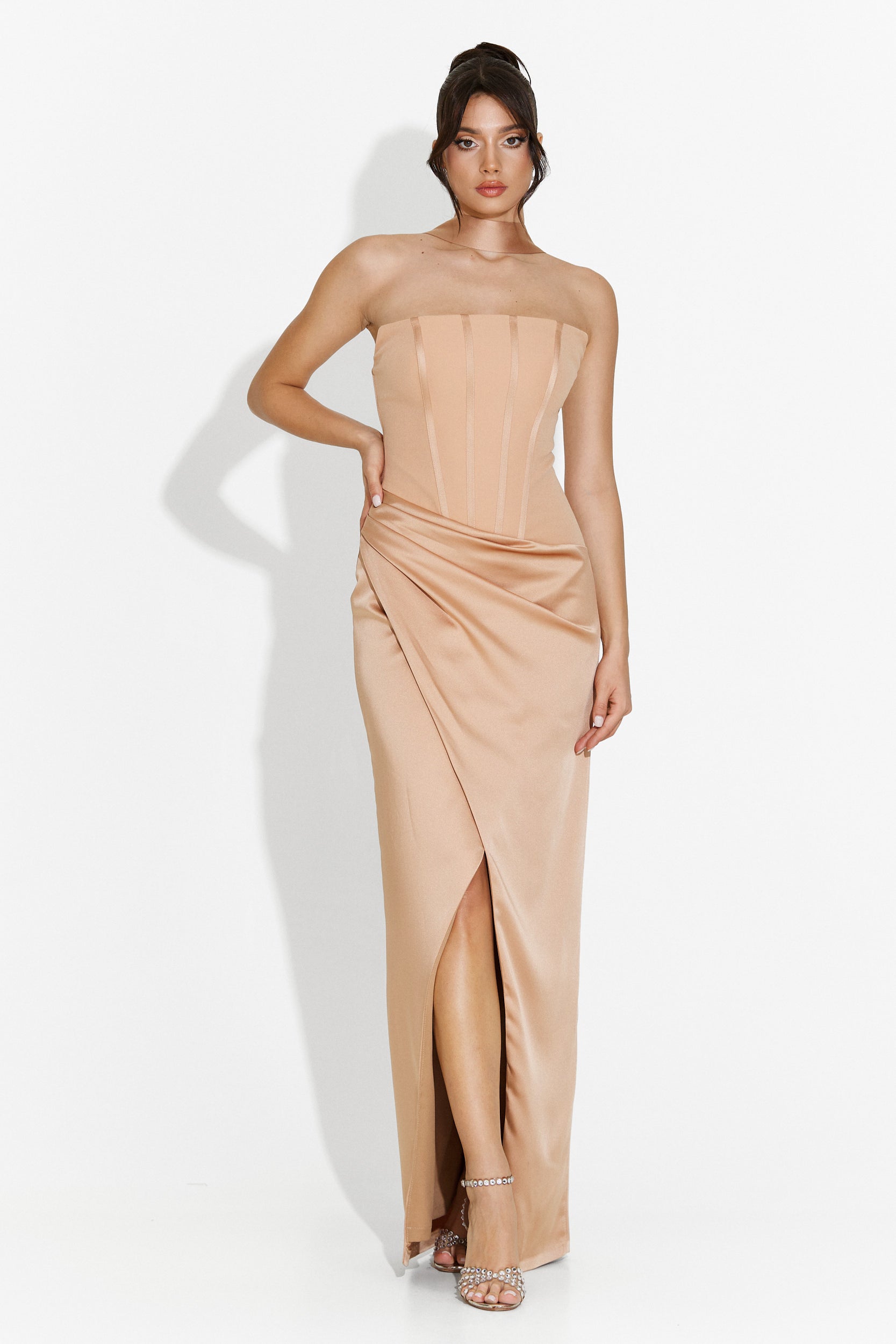 Rochie dama lunga bej Kerya Bogas